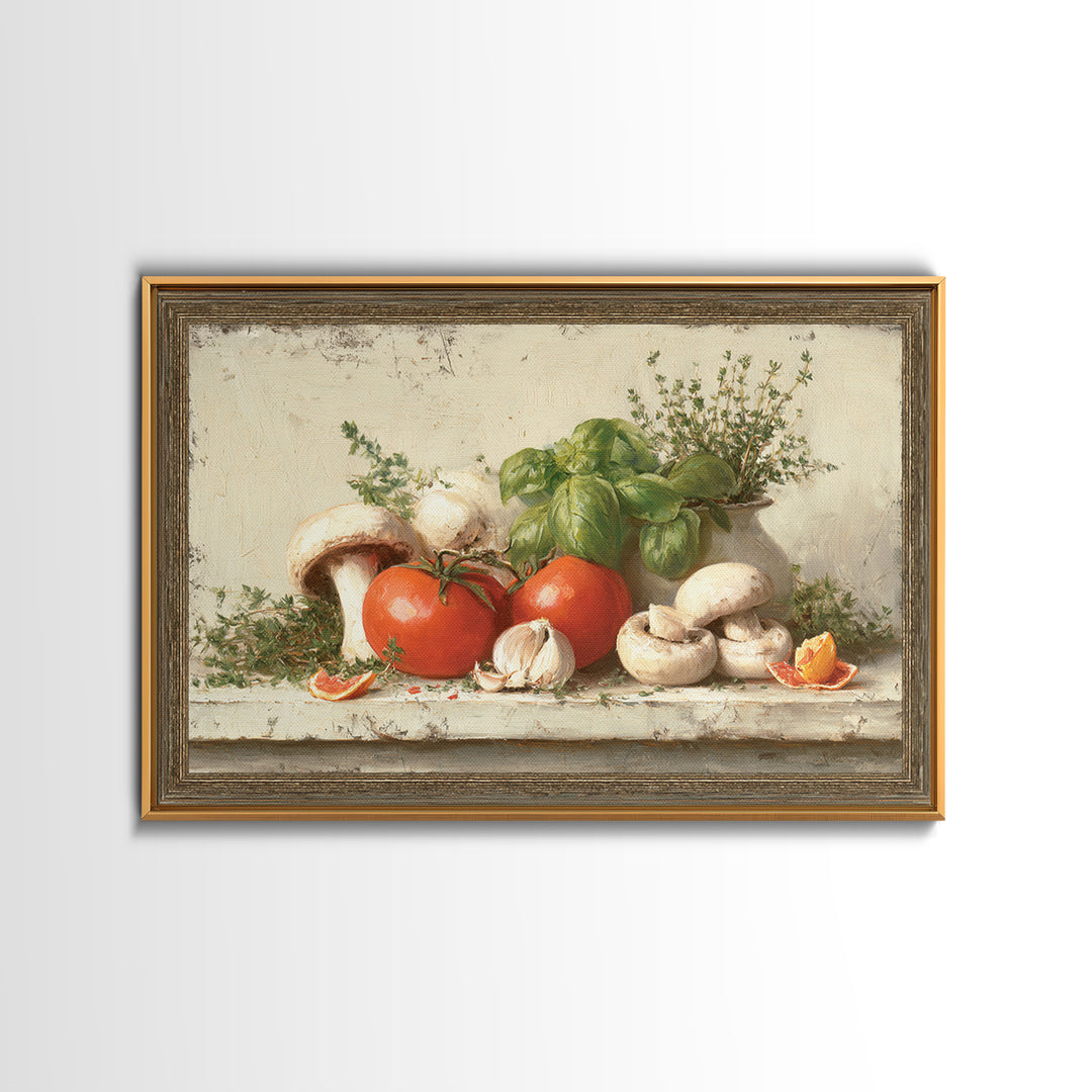 Mushrooms and Thyme Botanical Study Canvas Print, Kitchen Art, Kitchen Art Print, Kitchen Decor, Fine Art, Kitchen, KIT-3x2-43