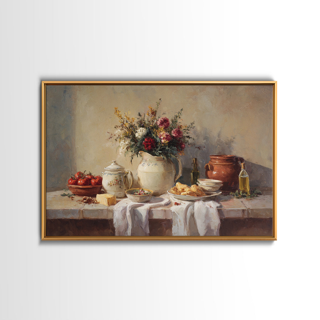 Floral Bouquet in a Kitchen Pitcher Canvas Print, Kitchen Art, Kitchen Decor, Kitchen, Kitchen Art Print, Bar Cart Decor, KIT-3x2-52