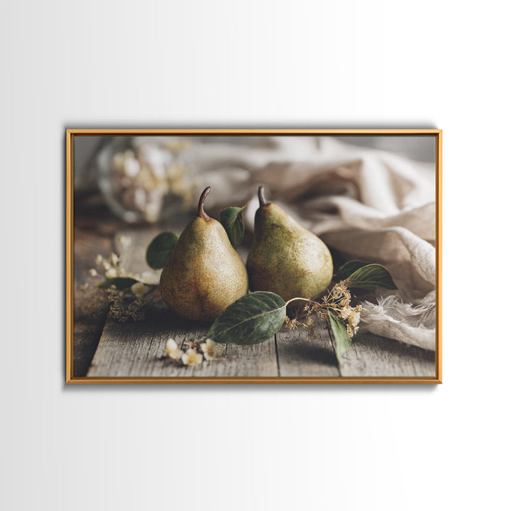Farmhouse Pears on a Wooden Board Canvas Print, Kitchen Art, Coffee Art, Kitchen Decor, Oil Painting, Kitchen, Fine Art Print, KIT-3x2-61