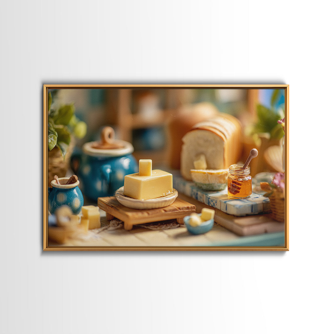 Fresh Bread with Butter and Honey Canvas Print, Kitchen Art, Minimalist Wall Art, Kitchen Decor, Abstract Art, Kitchen, KIT-3x2-94