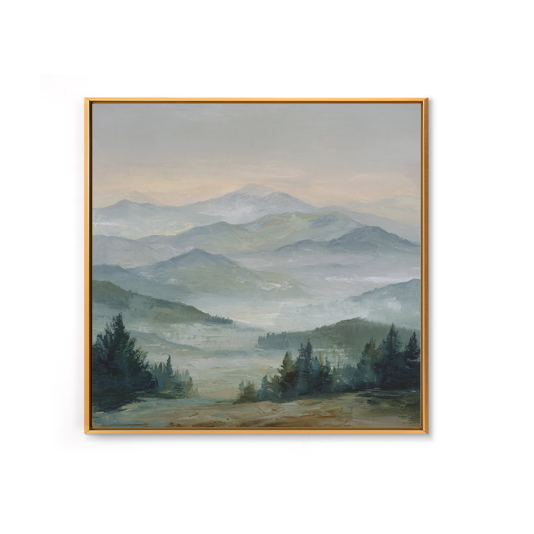 Misty Mountain Valley at Sunrise Canvas Print, Landscape Art, Room Decor, Living Room Decor, Fine Art, Horizon, LAN-1x1-25