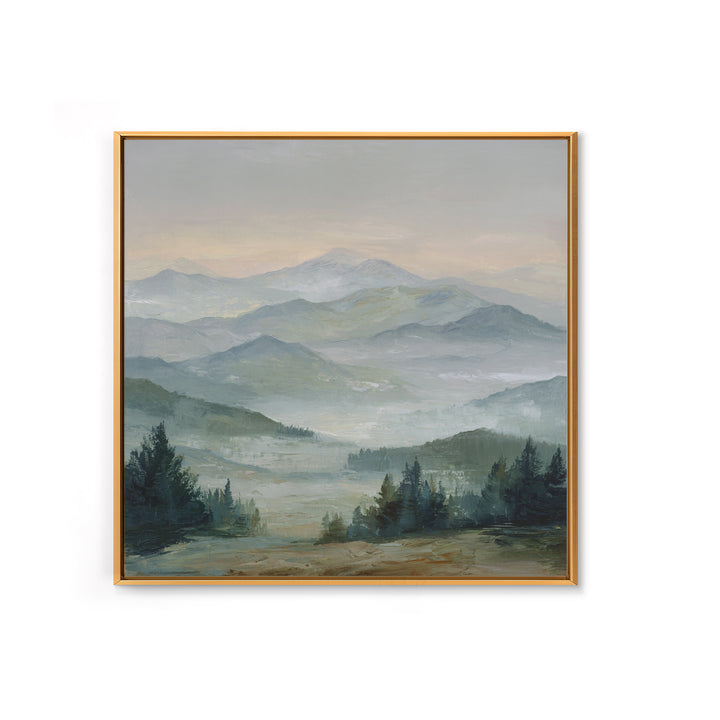 Misty Mountain Valley at Sunrise Canvas Print, Landscape Art, Room Decor, Living Room Decor, Fine Art, Horizon, LAN-1x1-25