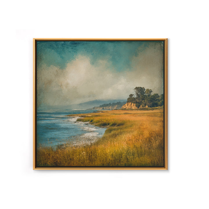 Coastal Cliffs with Crashing Waves Framed Canvas Print, Landscape Art, Gallery Decor, Living Room Decor, Fine Art, Horizon, LAN-1x1-32
