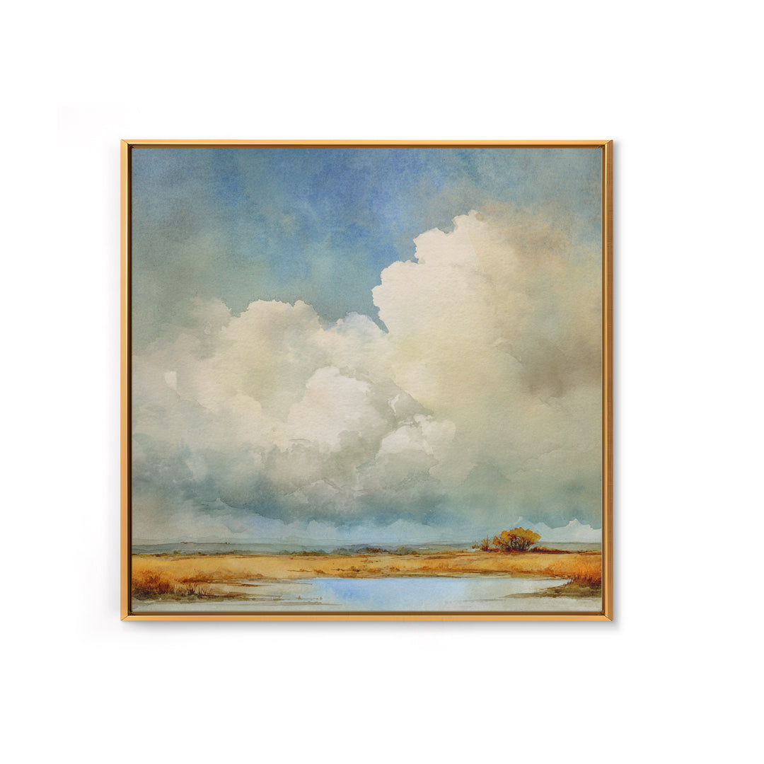 Storm Clouds over an Open Prairie Framed Canvas Print, Landscape Art, Floral Wall Art, Living Room Decor, Fine Art, Horizon, LAN-1x1-51