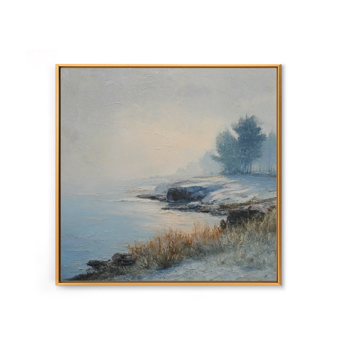 Fjord Landscape with Icy Blue Water Canvas Print, Landscape Art, Luxury Decor, Living Room Decor, Horizon, Digital Art, LAN-1x1-87