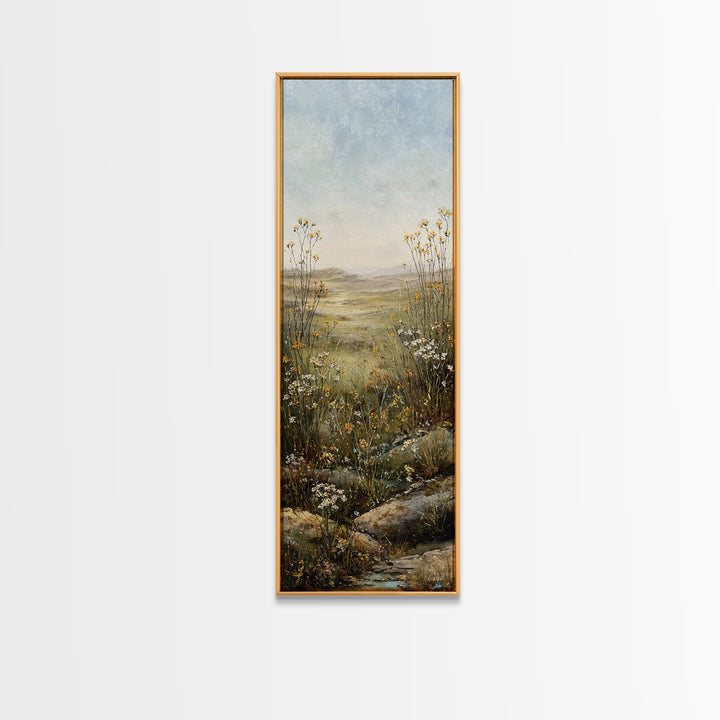 Sunlit Meadow with Wildflowers Canvas Print, Landscape Art, Modern Art, Living Room Decor, Fine Art, Horizon, Contemporary Art, LAN-1x3-1