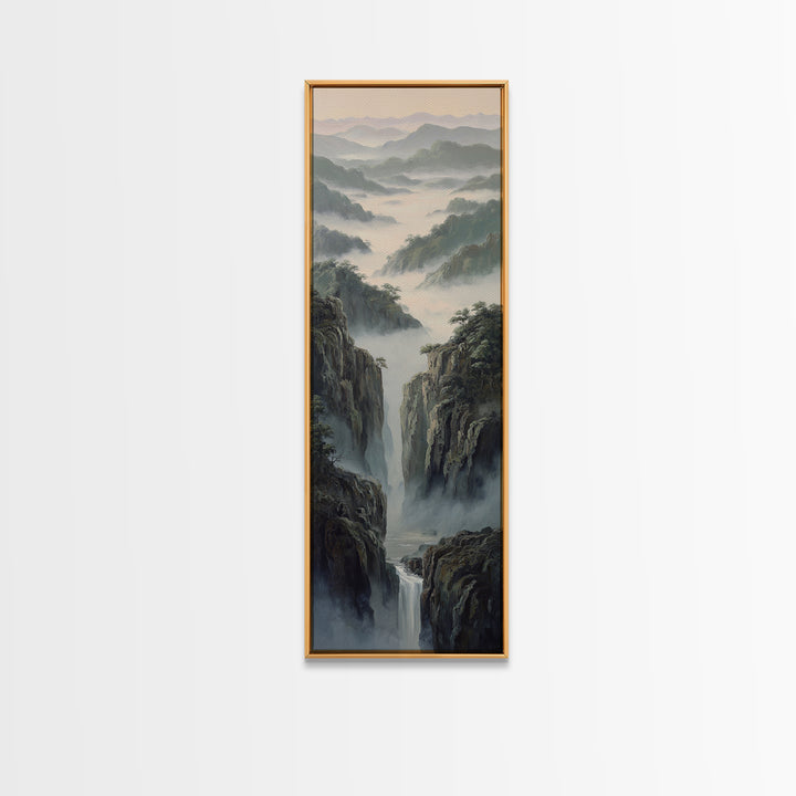 Tropical Jungle Waterfall Canvas Print, Landscape Art, Living Room Wall Art, Living Room Decor, Oil Painting, Horizon, LAN-1x3-100