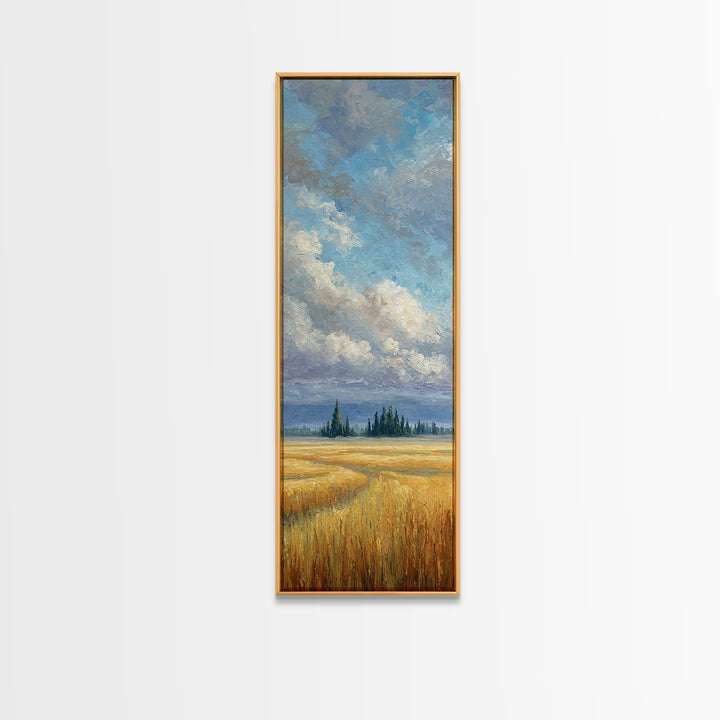 Golden Wheat Field Beneath Huge Clouds Canvas Print, Landscape Art, Wall Art, Living Room Decor, Horizon, Framed Wall Art, LAN-1x3-12