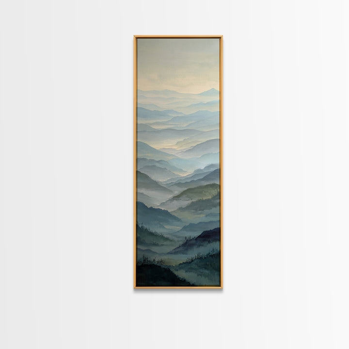 Misty Mountain Valley at Sunrise Canvas Print, Landscape Art, Minimalist Decor, Living Room Decor, Oil Painting, Horizon, LAN-1x3-13