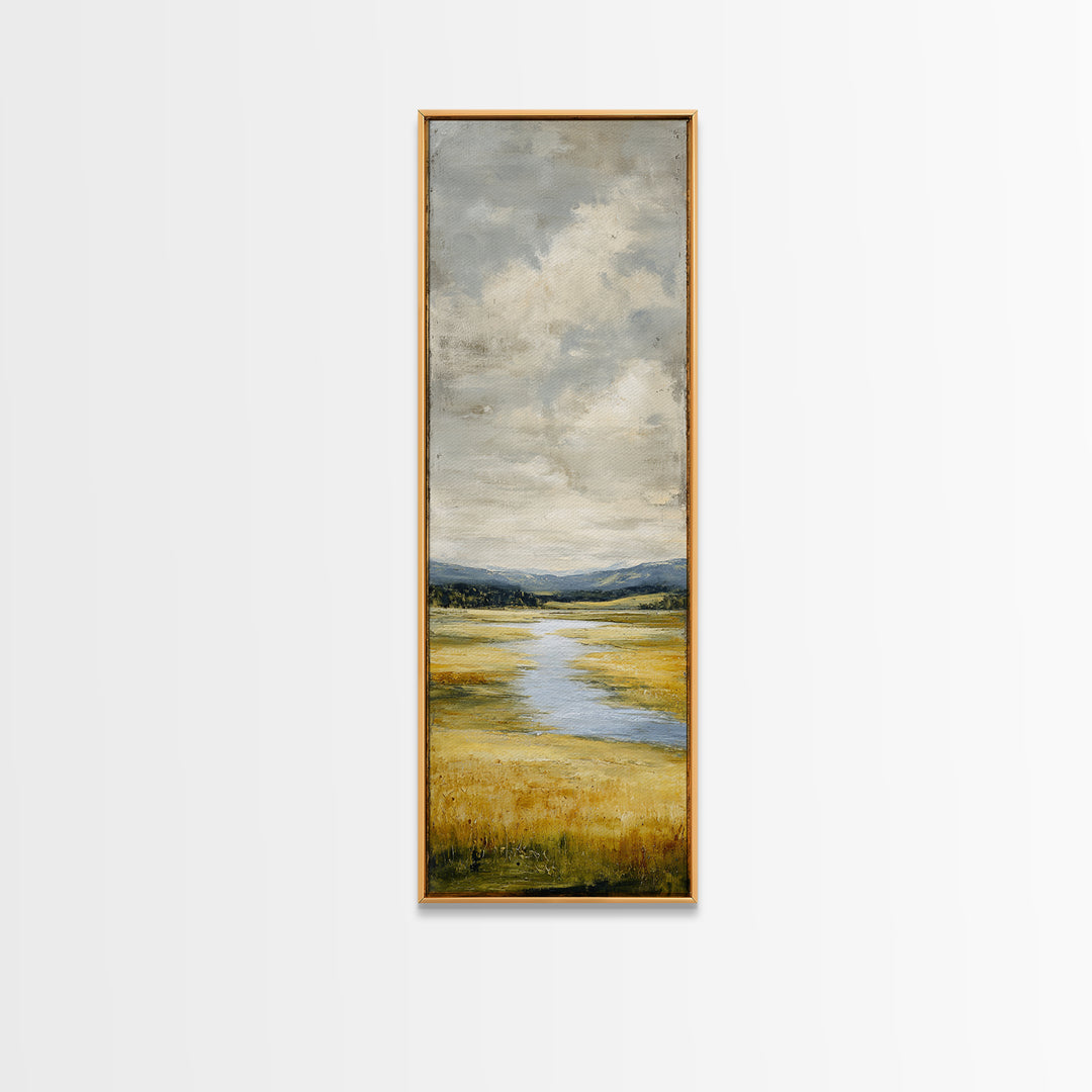 Winding River Through Golden Fields Canvas Print, Landscape Art, Gallery Decor, Living Room Decor, Fine Art, Horizon, LAN-1x3-14