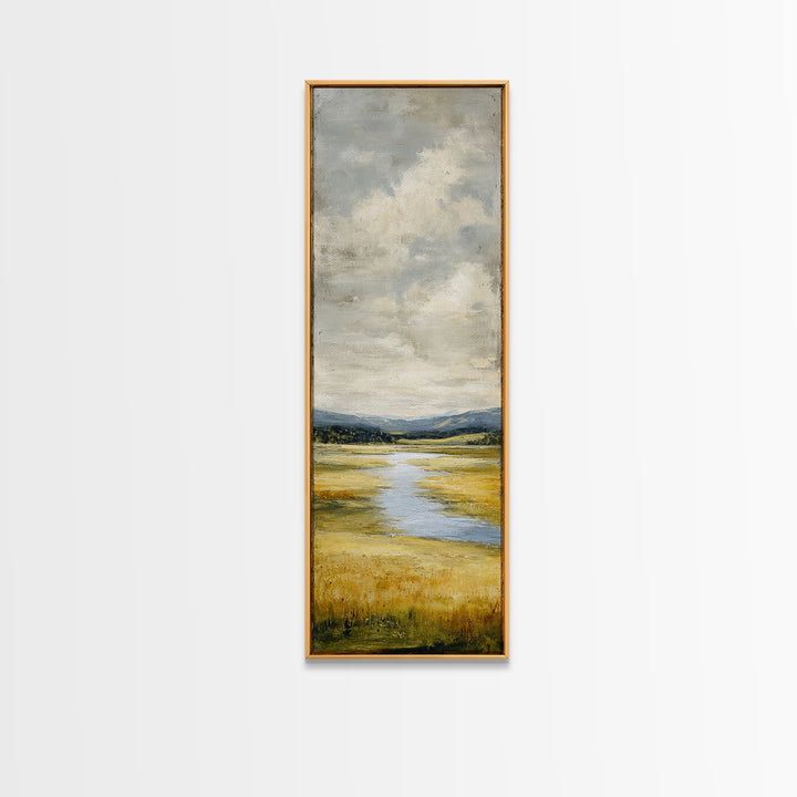 Winding River Through Golden Fields Canvas Print, Landscape Art, Gallery Decor, Living Room Decor, Fine Art, Horizon, LAN-1x3-14