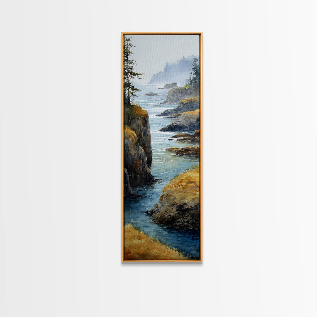 Coastal Cliffs with Crashing Waves Framed Canvas Print, Landscape Art, Wall Decor, Living Room Decor, Fine Art, Horizon, LAN-1x3-20