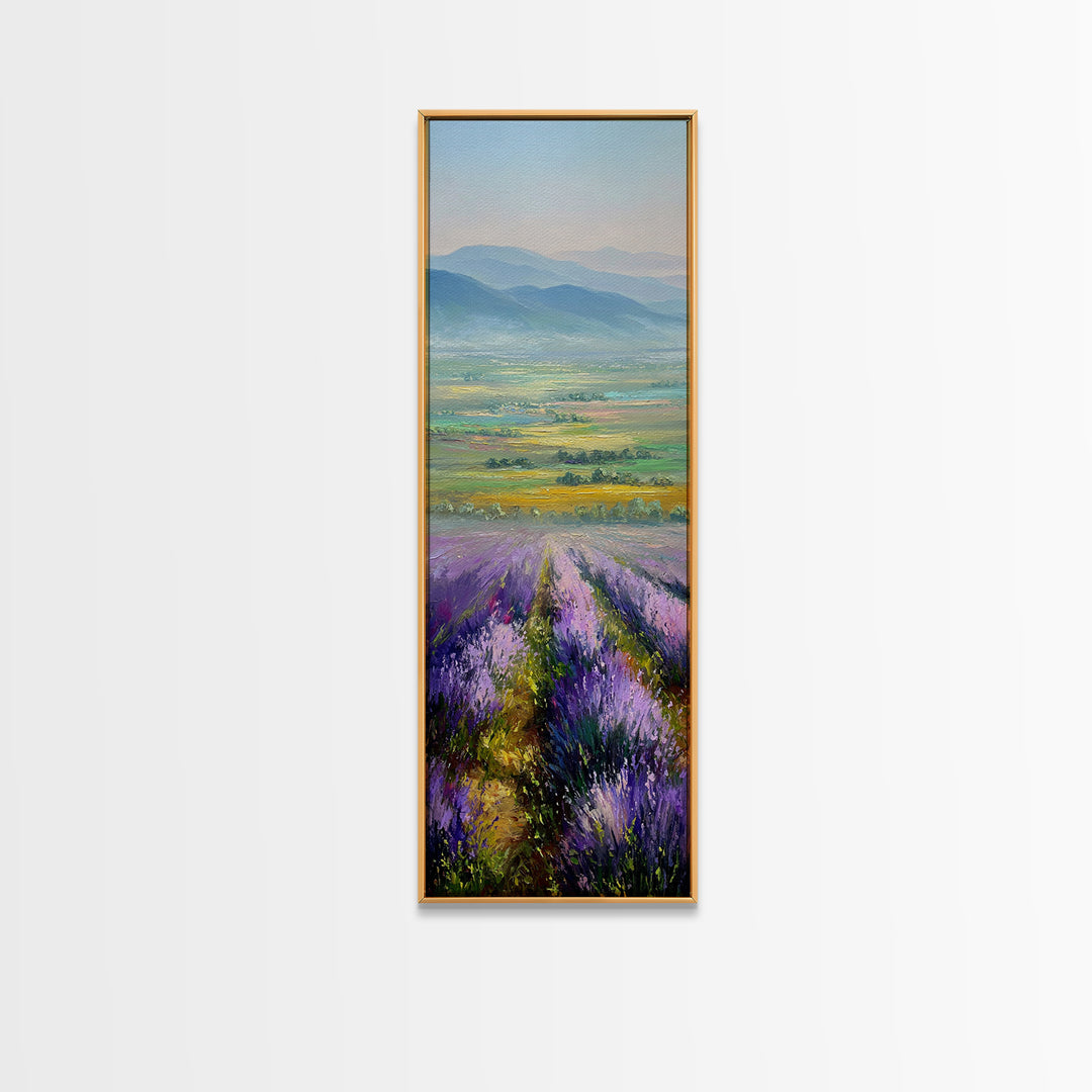 Lavender Field Leading to Distant Hills Canvas Print, Landscape Art, Living Room Wall Art, Living Room Decor, Oil Painting, LAN-1x3-22
