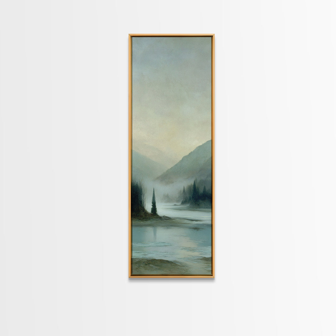 Fjord Landscape with Icy Blue Water Framed Canvas Print, Landscape Art, Original Painting, Living Room Decor, Fine Art, Horizon, LAN-1x3-3