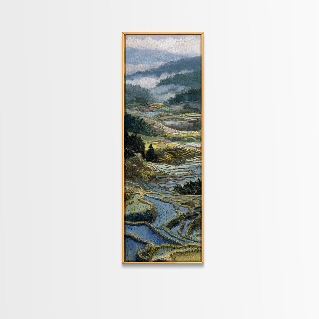 Rice Terraces Glowing Framed Canvas Print, Landscape Art, Floral Wall Art, Living Room Decor, Horizon, Minimalist Decor, LAN-1x3-30