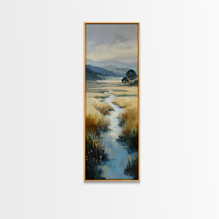Winding River Through Golden Fields Canvas Print, Landscape Art, Gallery Decor, Living Room Decor, Fine Art, Horizon, LAN-1x3-38