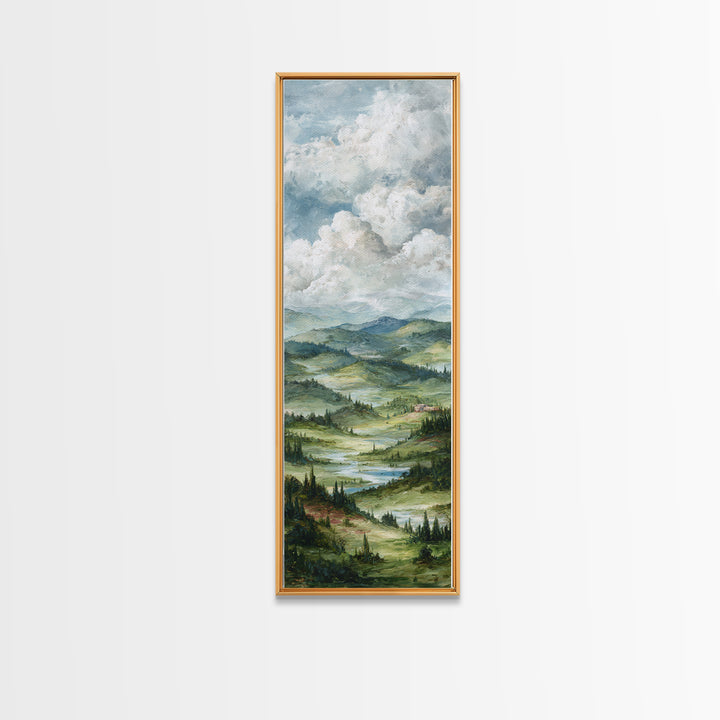 Rolling Green Hills Canvas Print, Landscape Art, Neutral Decor, Living Room Decor, Oil Painting, Horizon, Home Decor, LAN-1x3-42