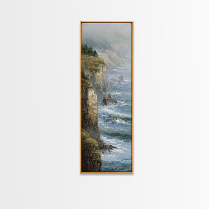 Coastal Cliffs with Crashing Waves Canvas Print, Landscape Art, Printable Wall Art, Living Room Decor, Oil Painting, Horizon, LAN-1x3-44