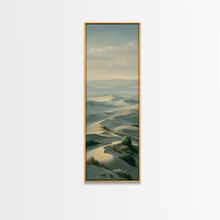 Desert Dunes under Pale Moon Framed Canvas Print, Landscape Art, Boho Wall Art, Living Room Decor, Fine Art, Horizon, LAN-1x3-47