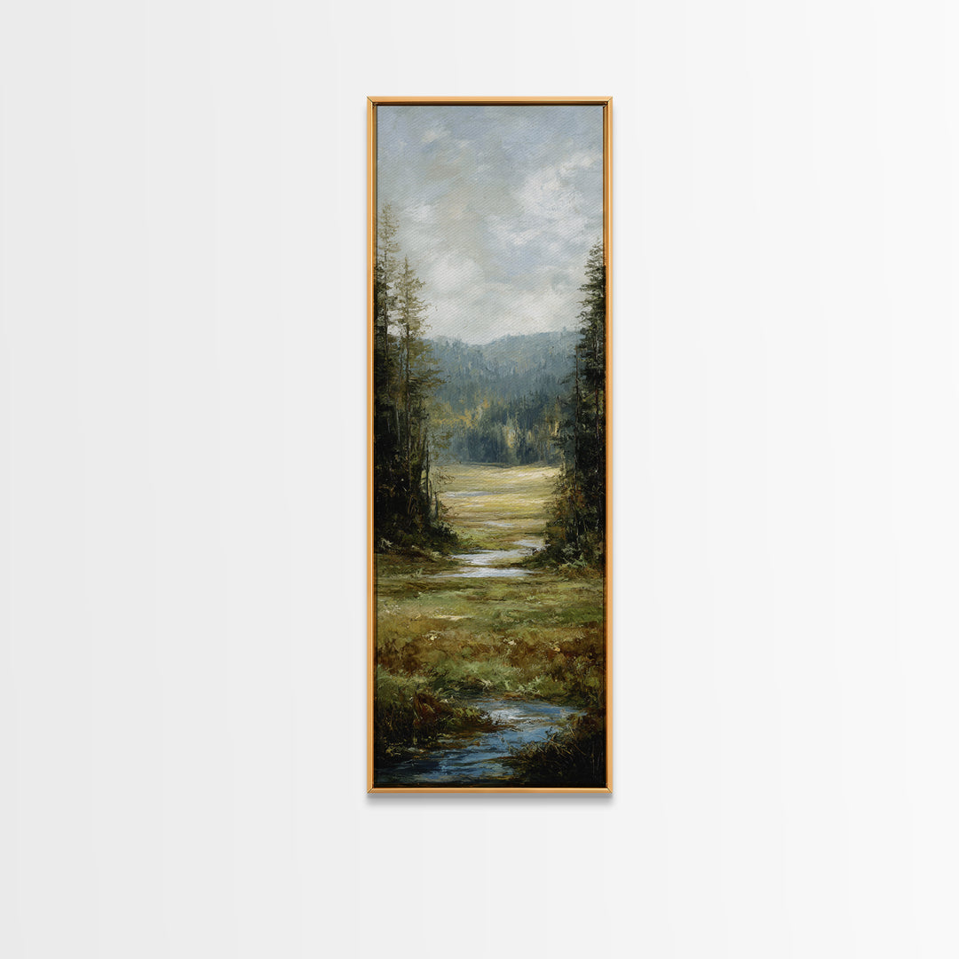 Waterfall Hidden in Dense Forest Canvas Print, Landscape Art, Original Painting, Living Room Decor, Fine Art, Horizon, LAN-1x3-48