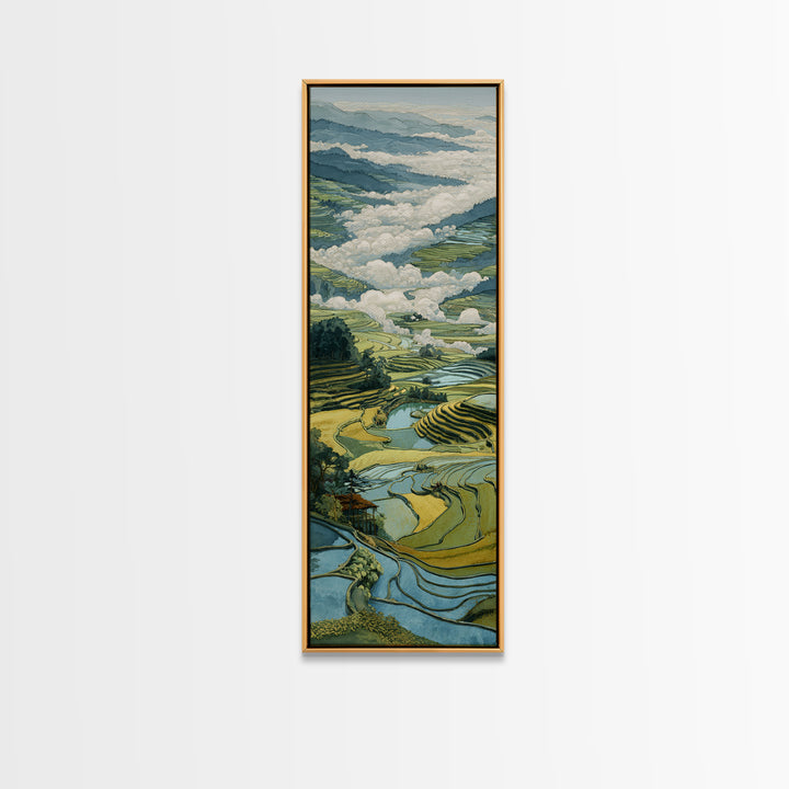 Rice Terraces Glowing Framed Canvas Print, Landscape Art, Floral Wall Art, Living Room Decor, Horizon, Minimalist Decor, LAN-1x3-54