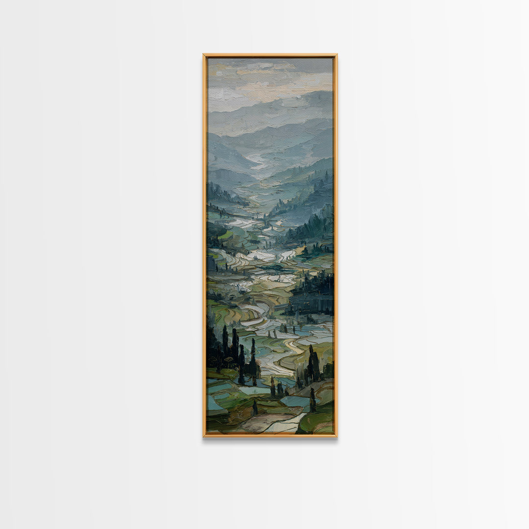 Rice Terraces Glowing Canvas Print, Landscape Art, Wall Art Print, Living Room Decor, Horizon, Boho Decor, Luxury Decor, LAN-1x3-6