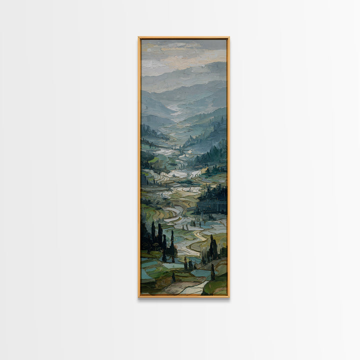 Rice Terraces Glowing Canvas Print, Landscape Art, Wall Art Print, Living Room Decor, Horizon, Boho Decor, Luxury Decor, LAN-1x3-6