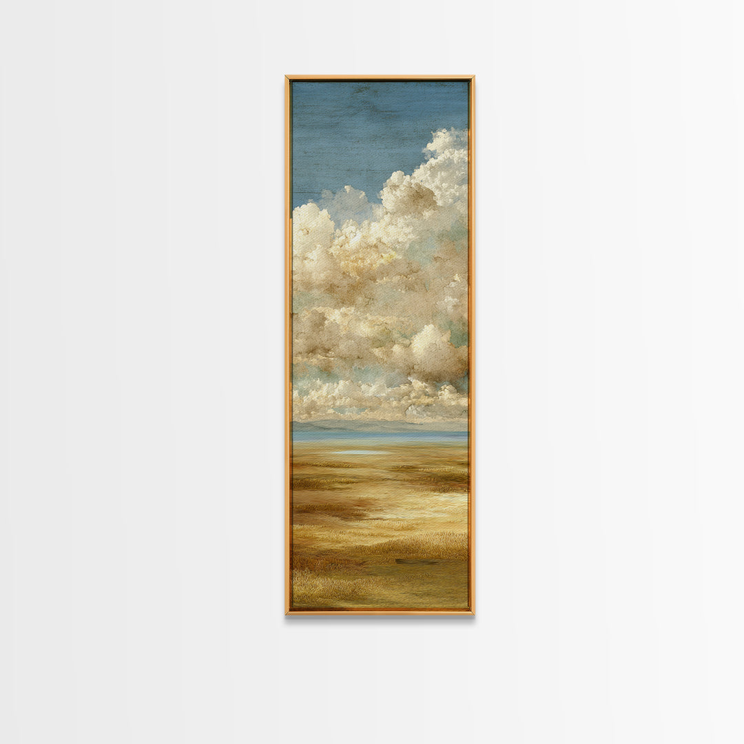 Golden Wheat Field Beneath Huge Clouds Canvas Print, Landscape Art, Original Art, Living Room Decor, Fine Art, Horizon, LAN-1x3-60