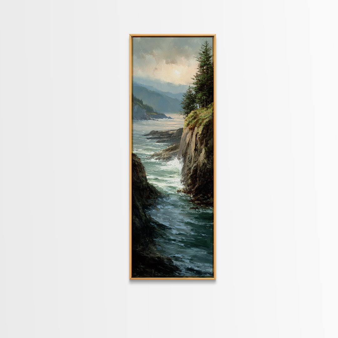 Coastal Cliffs with Crashing Waves Canvas Print, Landscape Art, Boho Wall Art, Living Room Decor, Horizon, Neutral Decor, LAN-1x3-68