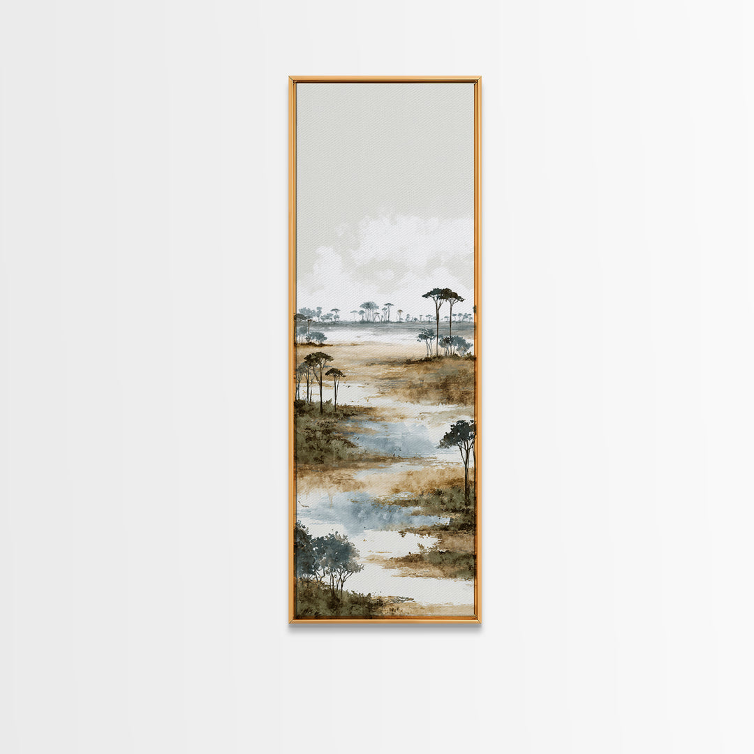 Wide Savanna with Acacia Silhouette Canvas Print, Landscape Art, Digital Wall Art, Living Room Decor, Fine Art, Horizon, LAN-1x3-7