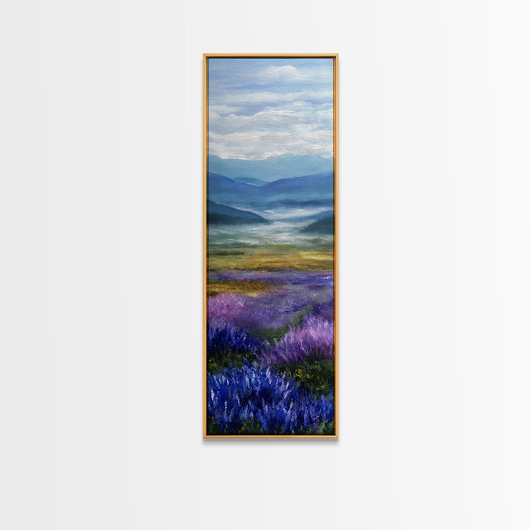 Lavender Field Leading to Distant Hills Framed Canvas Print, Landscape Art, Modern Decor, Living Room Decor, Fine Art, Horizon, LAN-1x3-70