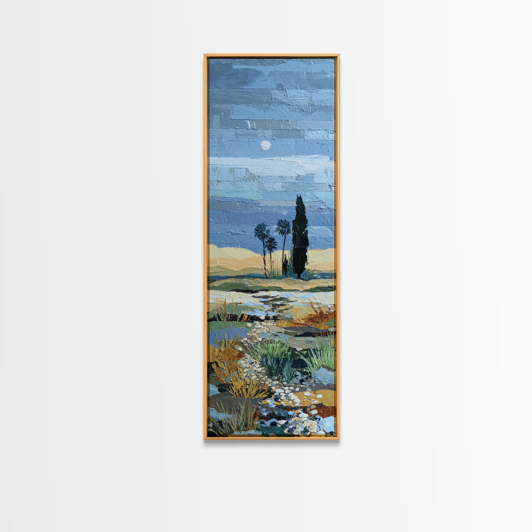 Desert Dunes under Pale Moon Framed Canvas Print, Landscape Art, Gallery Decor, Living Room Decor, Fine Art, Horizon, LAN-1x3-71