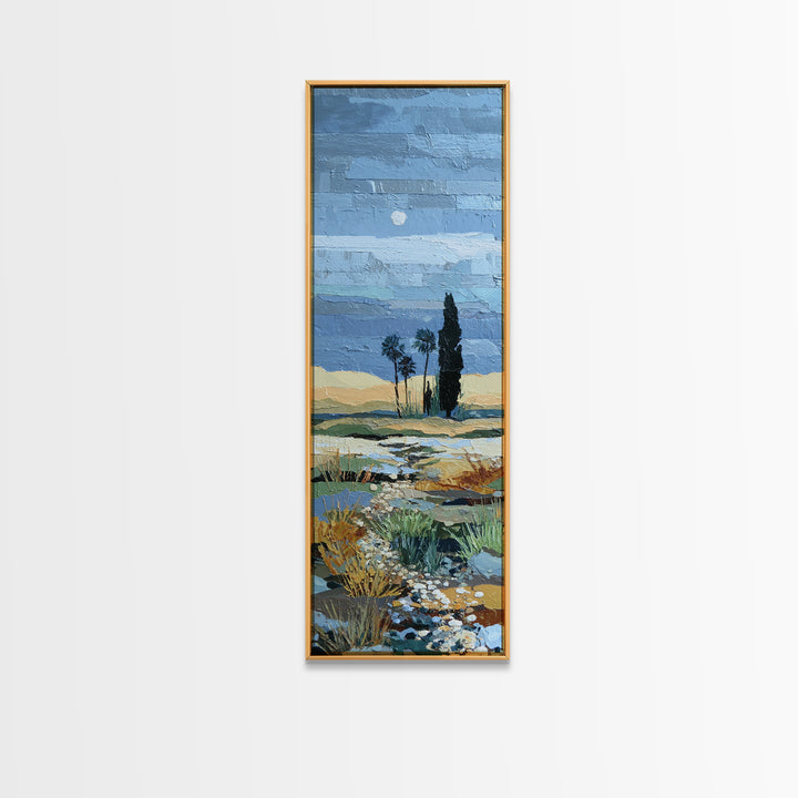 Desert Dunes under Pale Moon Framed Canvas Print, Landscape Art, Gallery Decor, Living Room Decor, Fine Art, Horizon, LAN-1x3-71