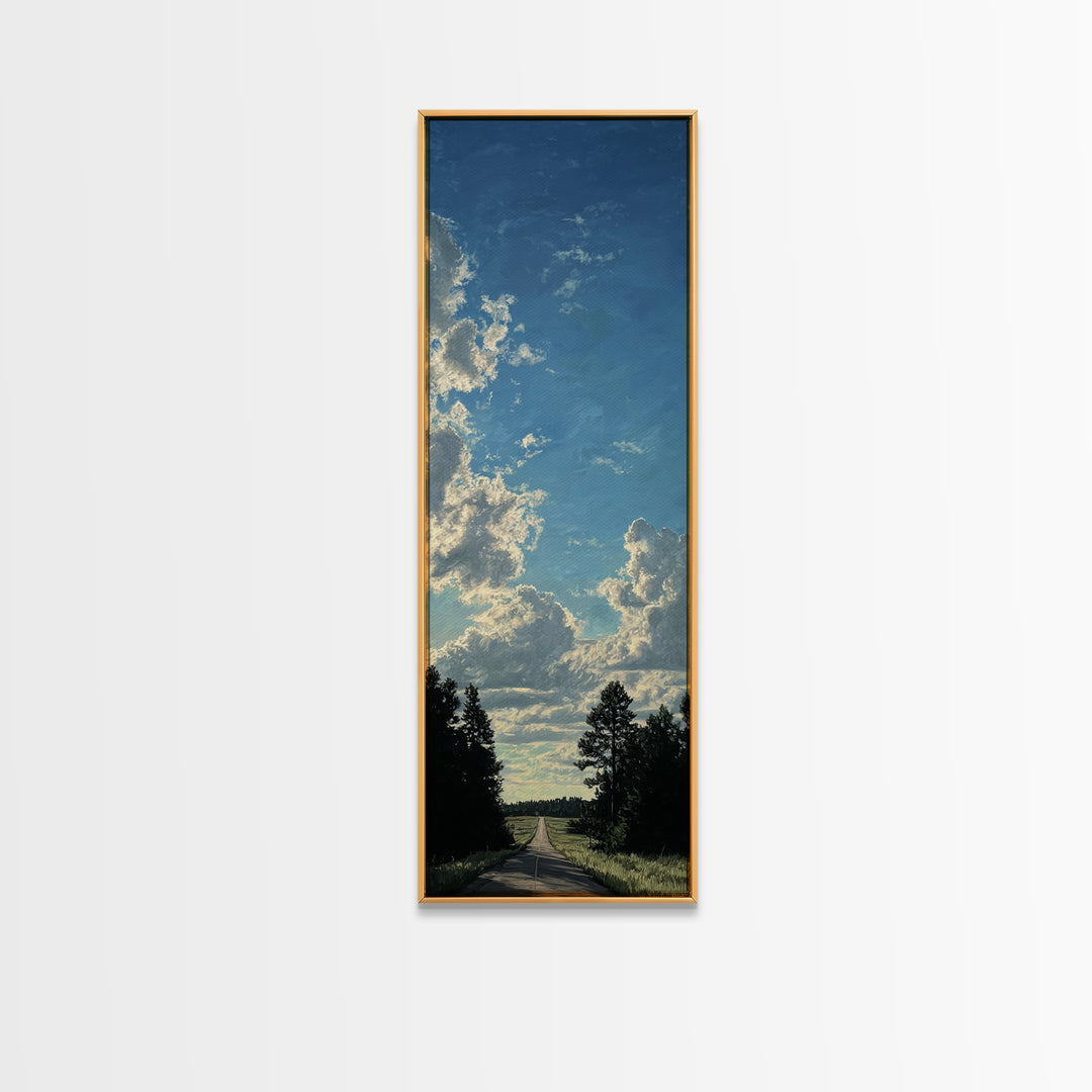Old Country Road Framed Canvas Print, Landscape Art, Contemporary Art, Living Room Decor, Fine Art, Horizon, Original Art, LAN-1x3-8