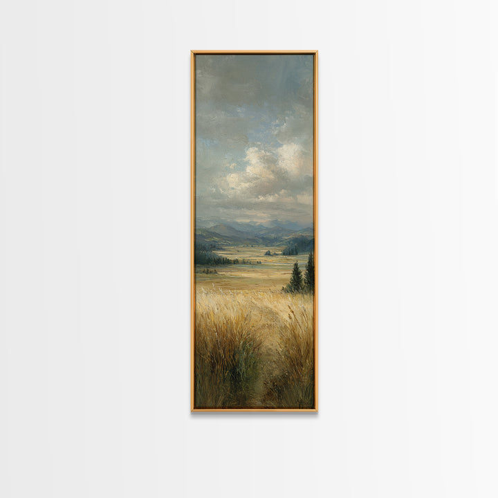 Golden Wheat Field Beneath Huge Clouds Framed Canvas Print, Landscape Art, Living Room Decor, Oil Painting, Horizon, Modern Art, LAN-1x3-84