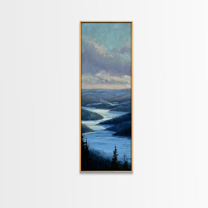 Fjord Landscape with Icy Blue Water Canvas Print, Landscape Art, Luxury Decor, Living Room Decor, Horizon, Digital Art, LAN-1x3-99