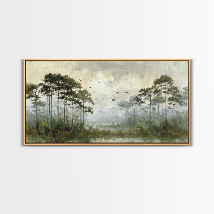 Misty Cypress Swamp Framed Canvas Print, Landscape Art, Room Decor, Living Room Decor, Fine Art, Horizon, Printable Wall Art, LAN-2x1-18