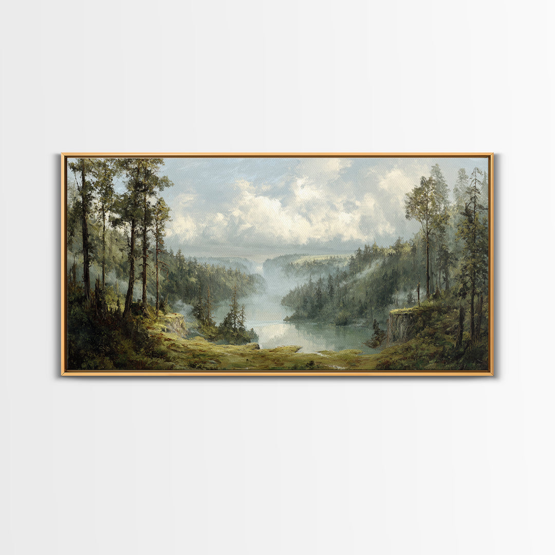 Waterfall Hidden in Dense Forest Canvas Print, Landscape Art, Wall Art, Living Room Decor, Fine Art, Horizon, Framed Wall Art, LAN-2x1-32