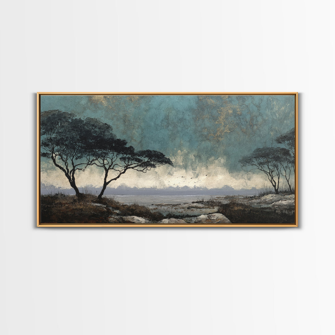 Wide Savanna with Acacia Silhouette Canvas Print, Landscape Art, Digital Art, Living Room Decor, Horizon, Boho Wall Art, LAN-2x1-39