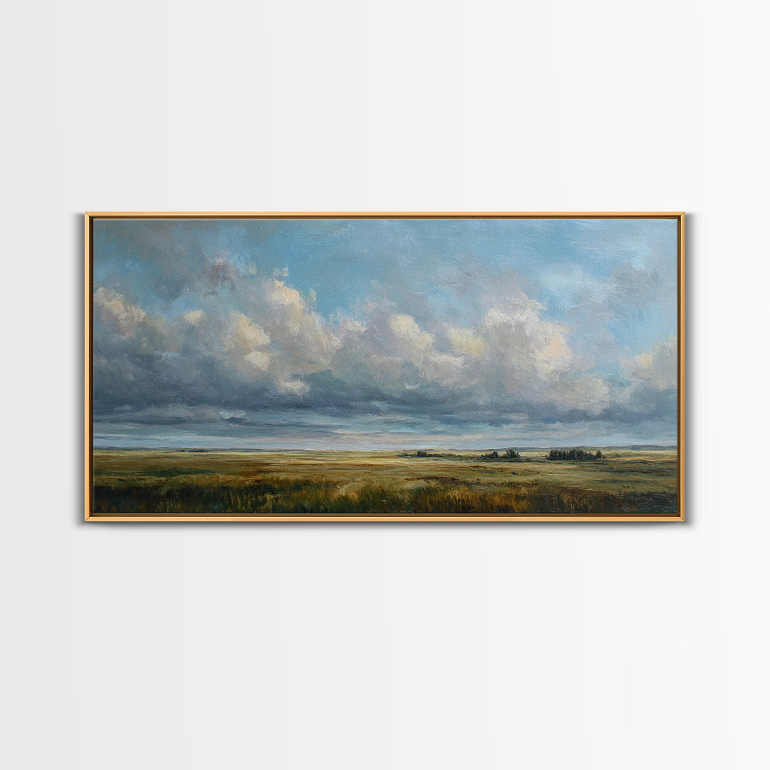 Storm Clouds over an Open Prairie Canvas Print, Landscape Art, Digital Print, Living Room Decor, Horizon, Living Room Wall Art, LAN-2x1-47