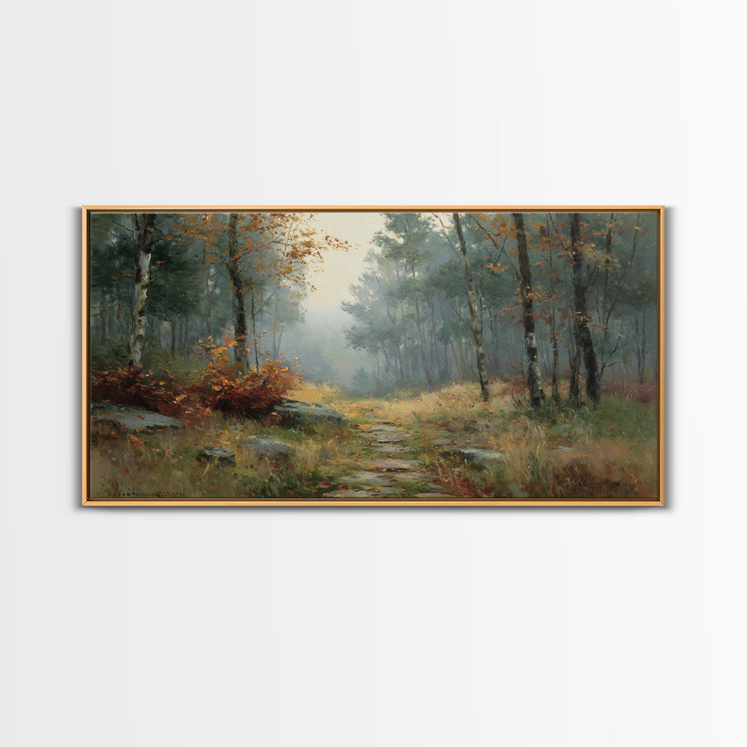 Autumn Forest Path Canvas Print, Landscape Art, Digital Print, Living Room Decor, Fine Art, Horizon, Living Room Wall Art, LAN-2x1-53