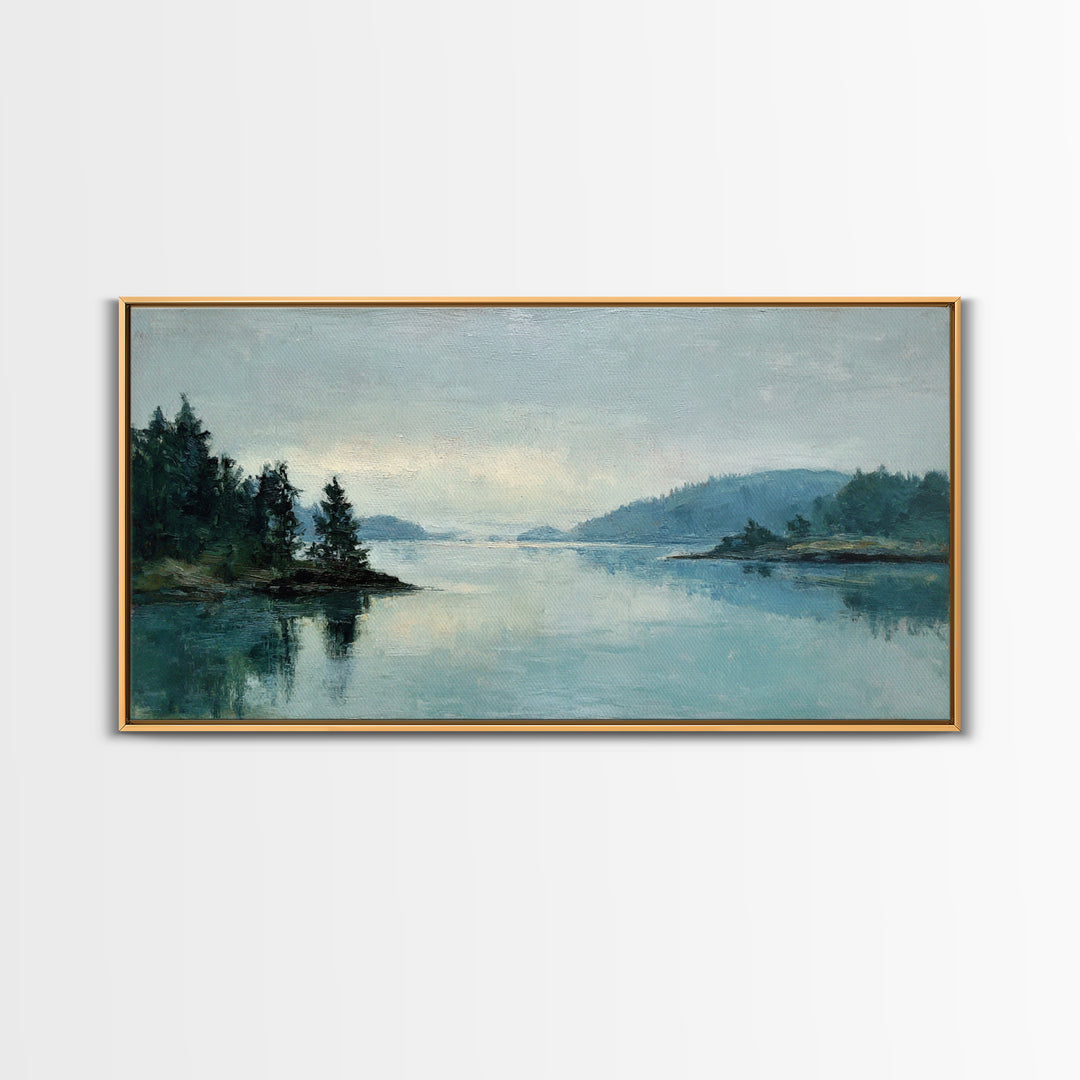 Fjord Landscape with Icy Blue Water Framed Canvas Print, Landscape Art, Wall Art Print, Living Room Decor, Fine Art, Horizon, LAN-2x1-59