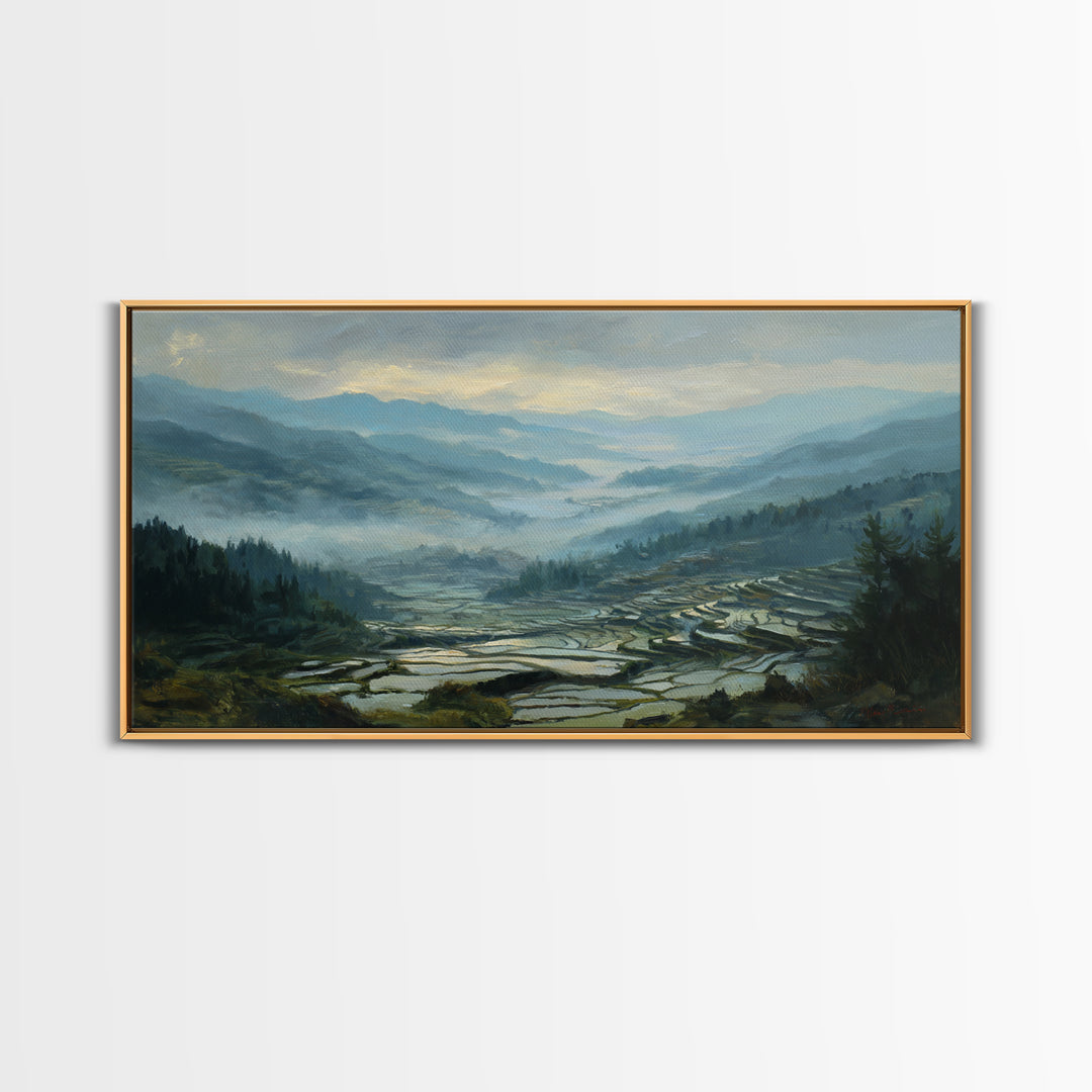 Rice Terraces Glowing Canvas Print, Landscape Art, Wall Art, Living Room Decor, Horizon, Framed Wall Art, Abstract Art, LAN-2x1-62