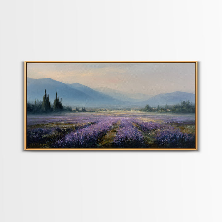 Lavender Field Leading to Distant Hills Canvas Print, Landscape Art, Digital Prints, Living Room Decor, Fine Art, Horizon, LAN-2x1-78