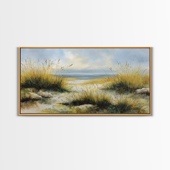 Desert Dunes under Pale Moon Framed Canvas Print, Landscape Art, Set of 3 Prints, Living Room Decor, Fine Art, Horizon, LAN-2x1-79