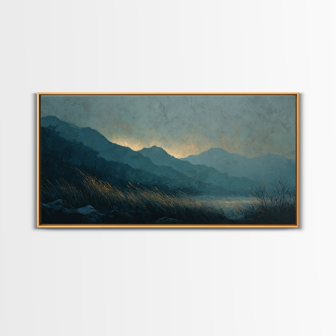 Misty Mountain Valley at Sunrise Canvas Print, Landscape Art, Abstract Wall Art, Living Room Decor, Fine Art, Horizon, LAN-2x1-93