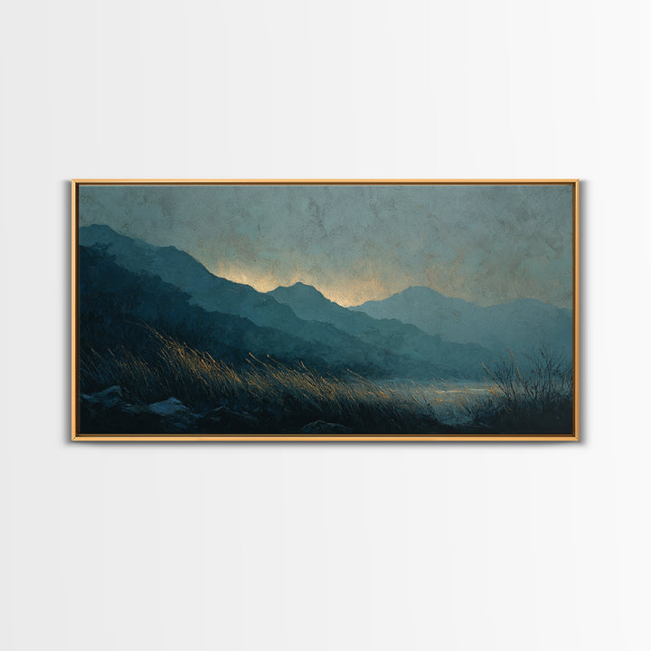 Misty Mountain Valley at Sunrise Canvas Print, Landscape Art, Abstract Wall Art, Living Room Decor, Fine Art, Horizon, LAN-2x1-93