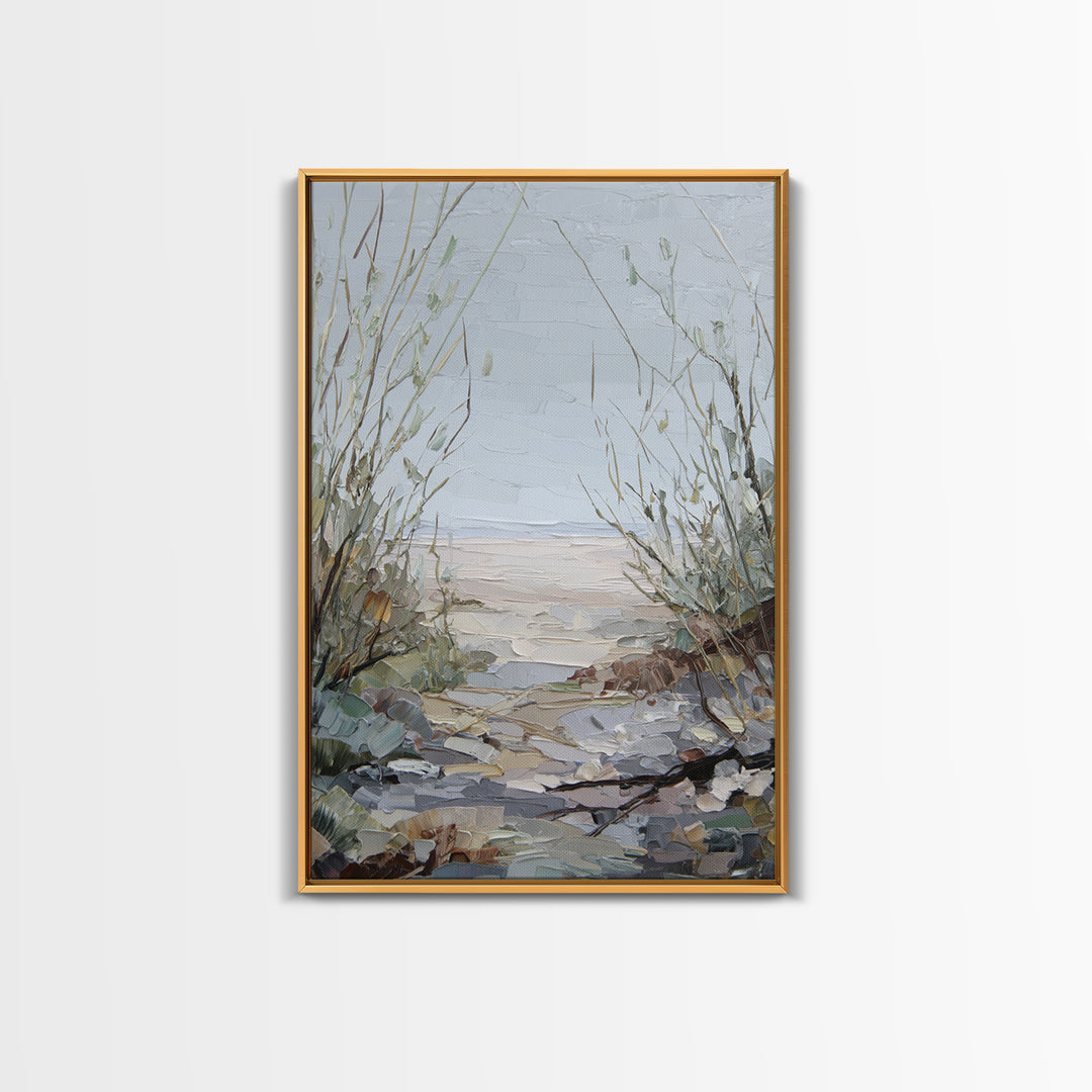 Desert Dunes under Pale Moon Framed Canvas Print, Landscape Art, Contemporary Art, Living Room Decor, Fine Art, Horizon, LAN-2x3-19