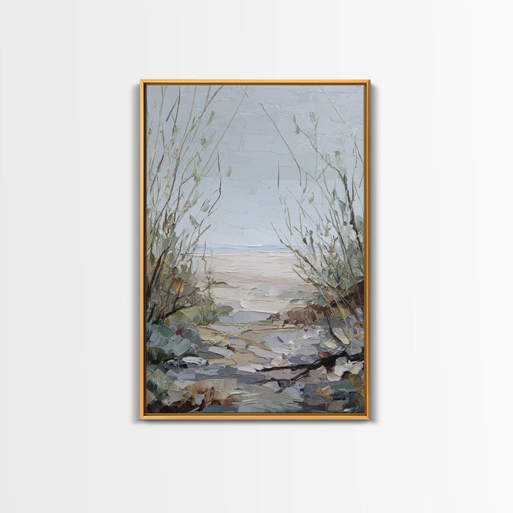 Desert Dunes under Pale Moon Framed Canvas Print, Landscape Art, Contemporary Art, Living Room Decor, Fine Art, Horizon, LAN-2x3-19