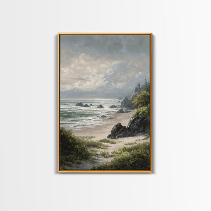 Volcanic Black Beach Framed Canvas Print, Landscape Art, Wall Decor, Living Room Decor, Fine Art, Horizon, Digital Print, LAN-2x3-22